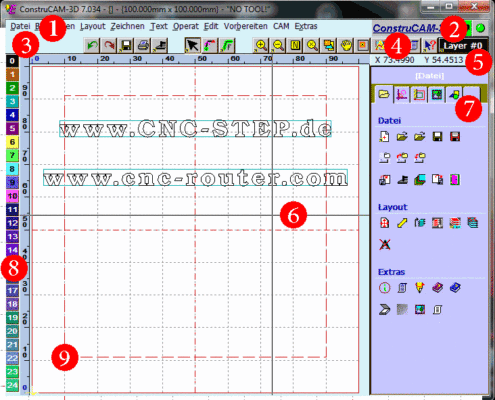 CAD CAM Bildschirmaufbau ConstruCAM-3D